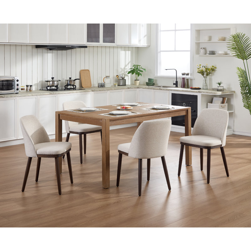 Modern Armless Upholstered Dining Chairs with Solid Wood Legs Side Accent Chair for Dining Room/Living Room, Beige
