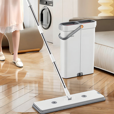 Mop and Bucket Set, 15.5 inch High Bucket and Flatbed Mop,Mops for Floor Cleaning and Wall Cleaner, Hands Free Flat Floor Mop and Bucket, with 2 Washable Mop Pads, Wet and Dry Use, Floor Cleaning System
