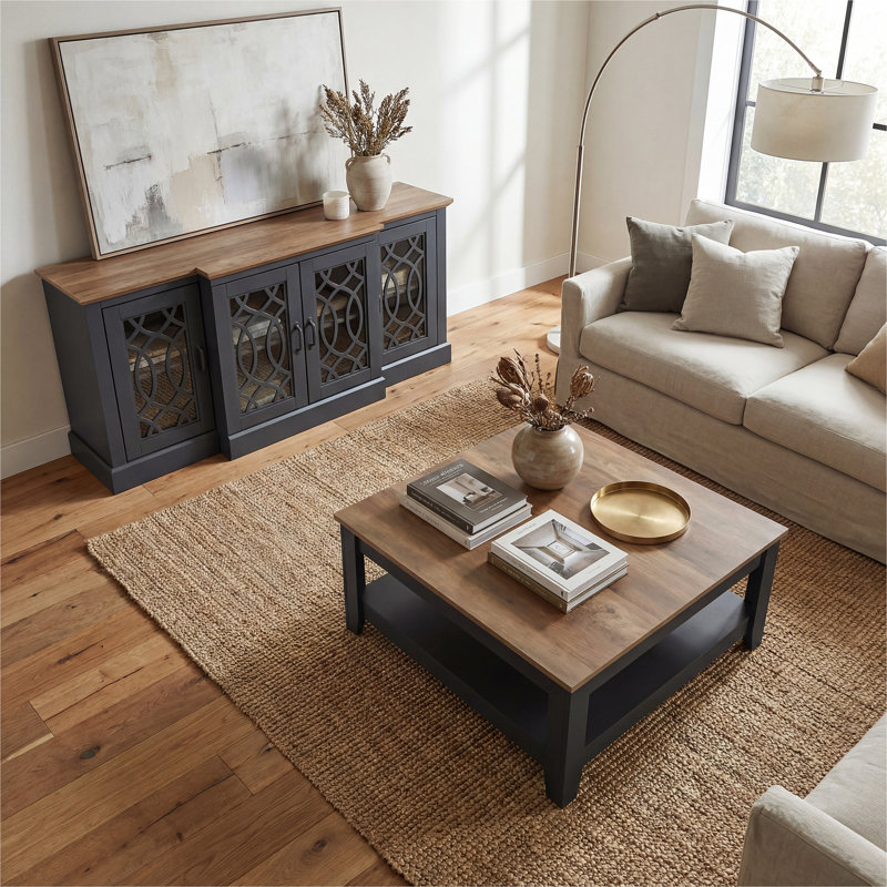 Weddel Basilico 2 Piece Modern Sideboard And Coffee Table Set, Knotty Oak, Black