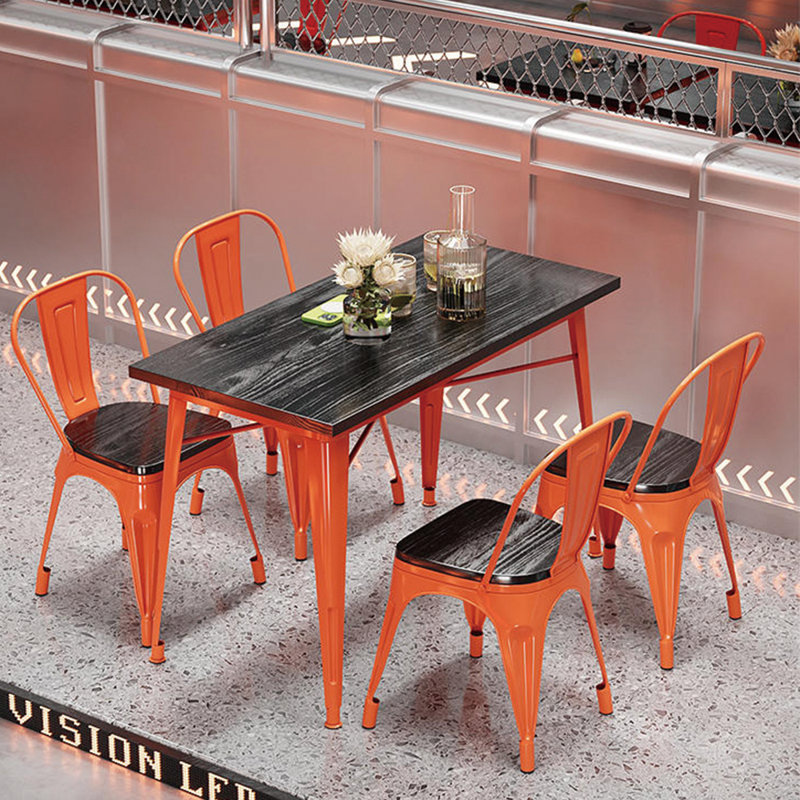 Judenberg 4 - Person Solid Wood Top Four Leg Dining Set, Orange, Orange/Black