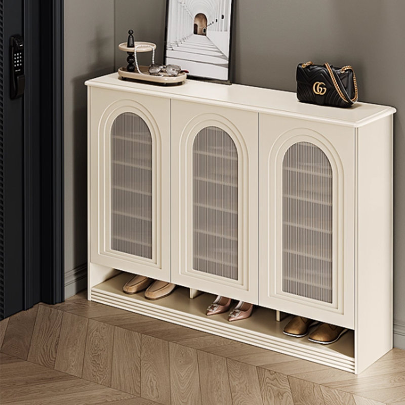 French style fashionable storage shoe cabinet, 40.67" H x 57.83" W x 15.75" D, Cream