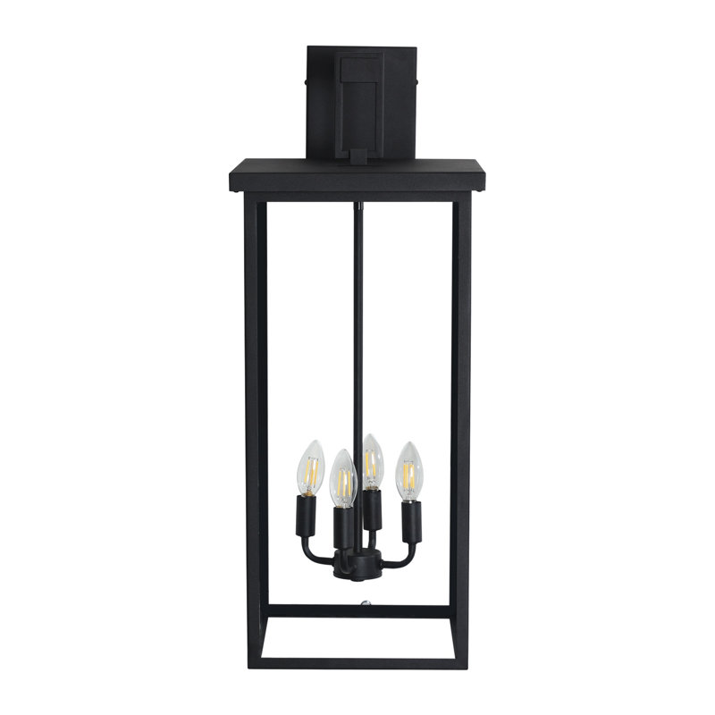 Applique murale d'extérieur moderne noir - Lanterne en aluminium 4 lumières résistante aux intempéries pour porche, patio et entrée