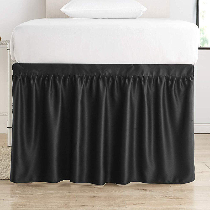 Pleated Wrap Around Bed Skirt, Black, 30"