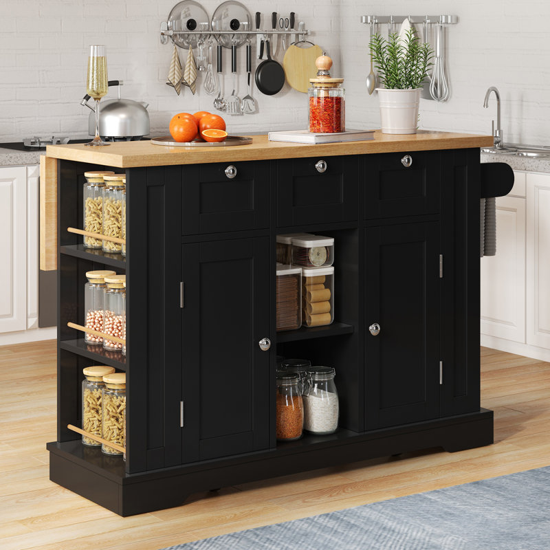 Wood Kitchen Island, Black