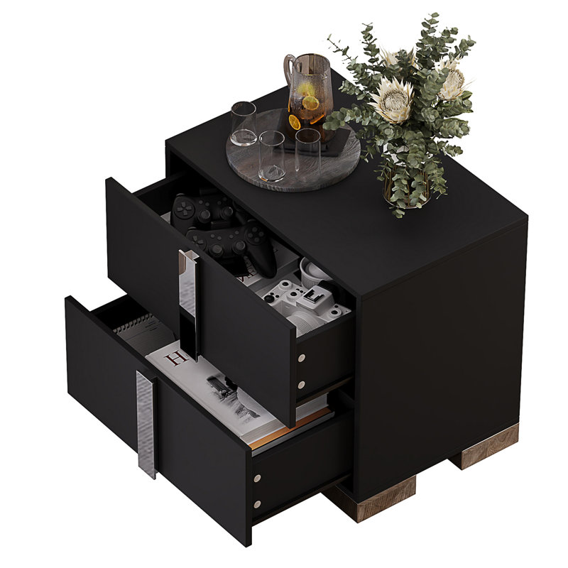 Table de bout moderne avec tiroirs, Noir