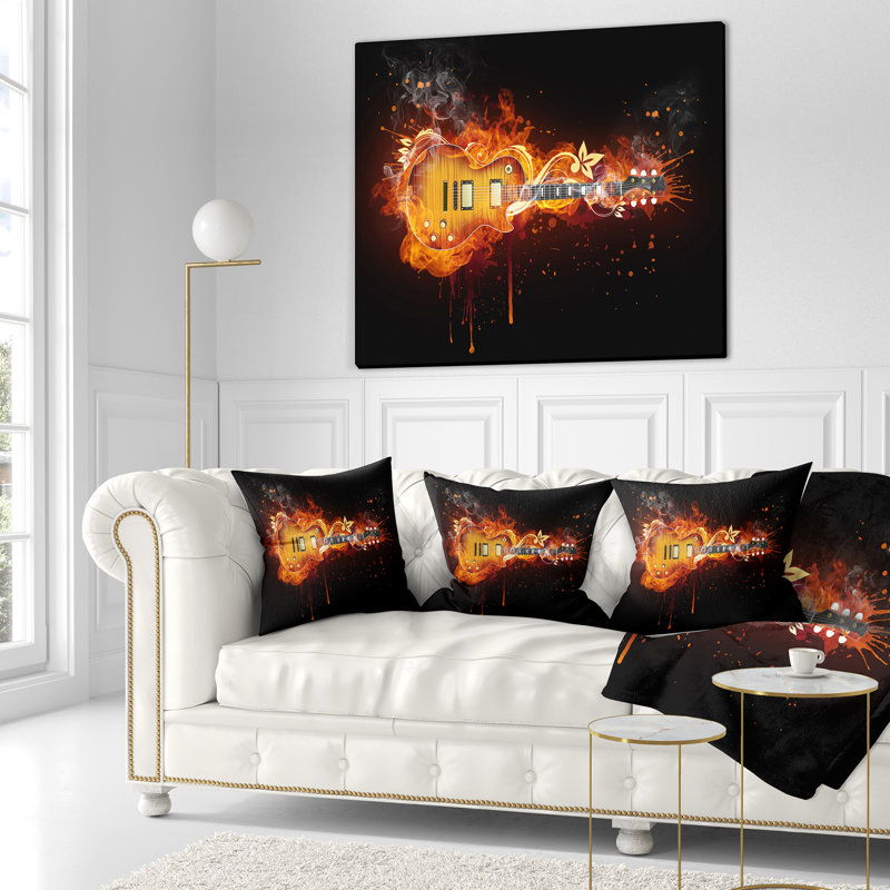 Guitare électrique - Coussin imprimé abstrait, 16 po x 1 po, Coussin décoratif