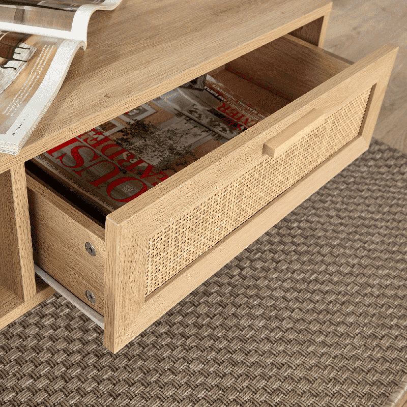 Anelise Four Leg 1 Rattan Front Drawer Coffee Table with Open Storage