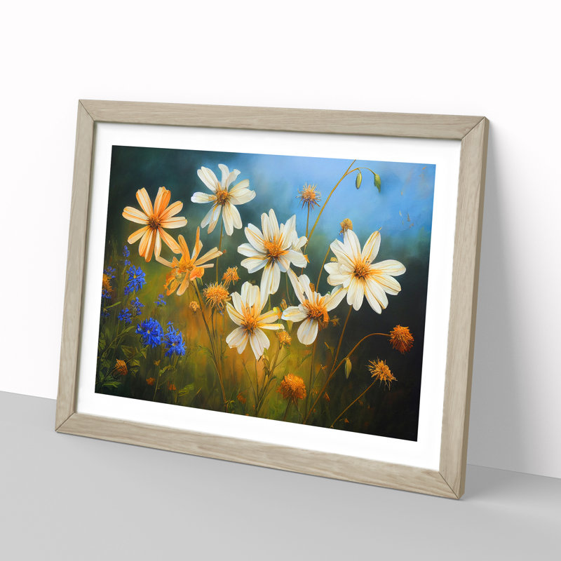 Ethereal Wildflowers Floral - Single Picture Frame Print, 46cm H x 64cm W x 2cm D, Oak