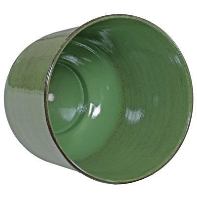 Keirstyn Round Metal Outdoor Planter Pot - 11" x 11" x 12" - Green - Set of 2