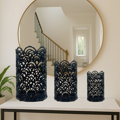 Ensemble de 3 vases de plancher décoratifs en aluminium faits à la main en noir