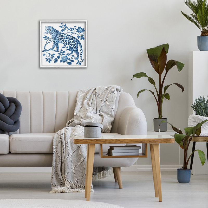 Giclée encadrée par un léopard traditionnel, H 12 po x l 12 po, Estampe numérique encadrée blanc bord de mer