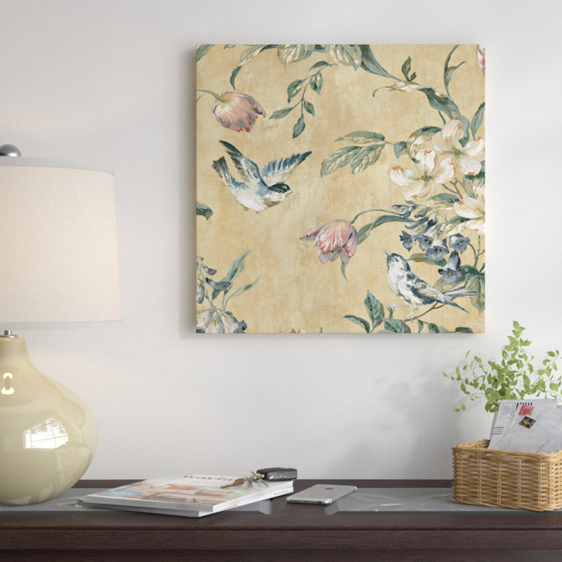 " Birdland I " by Reneé Campbell, 18" H x 18" W x 1.5" D, Black Framed Canvas, No Matte