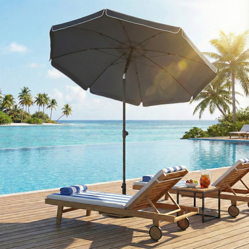 1.6 m Parasol, UPF 50 Plus Beach Umbrella, Fibreglass Ribs, 200cm W x 200cm D, Grey
