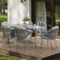Ensemble repas de patio 7 pièces avec coussins et coussins, trou de parasol, gris