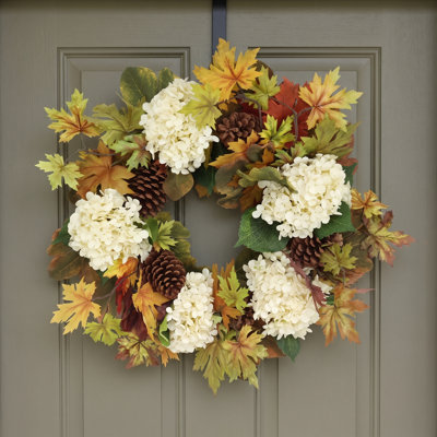 Fall Wreath with Hydrangeas and Maple Leaves