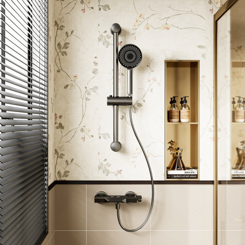 Système de douche à hauteur réglable avec finition bronze industriel et inverseur à 2 voies