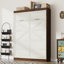 Lit escamotable mural avec lumières DEL, sans sommier, pour bureau à domicile, blanc antique et brun rustique