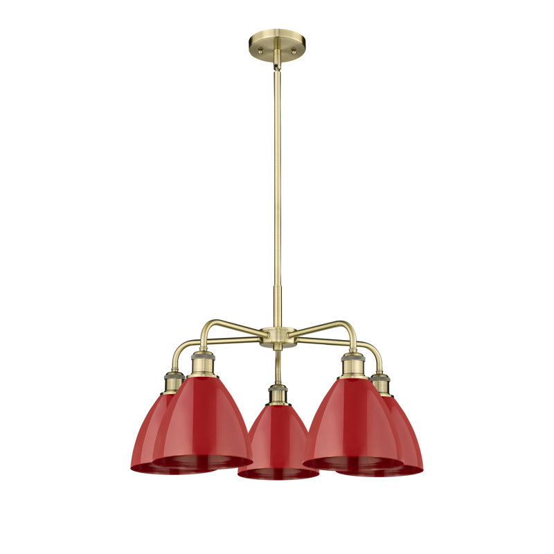 Lustre en dôme à 5 lumières Trickett, Rouge, Laiton antique