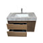 Meuble-lavabo mural 36 po Mid Century Modern, lavabo simple, texture bois brun avec plateau en pierre frittée