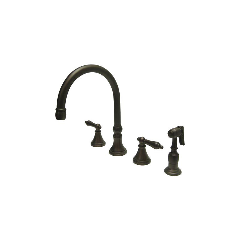 12" Deck Mount Double Handle Widespread Kitchen Faucet with Accessories, Oil Rubbed Bronze
