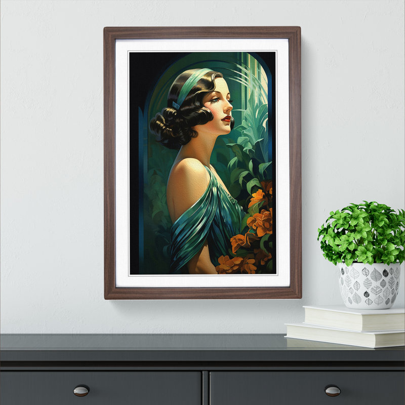 Art Deco Woman Classicism - Framed Print, Walnut Framed, 64cm H x 46cm W x 2cm D