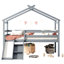 Lit simple mezzanine bas avec glissade, échelle, barrières de sécurité, structure de toit de maison, gris-1525290650