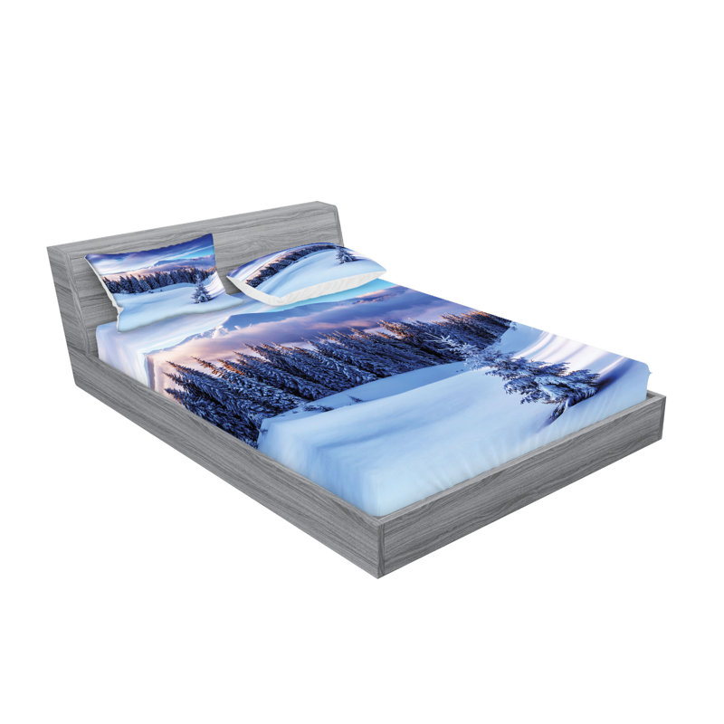 Drap-housse et coussin décoratif Ambesonne Landscape, blanc et bleu, Ensemble de draps pour très grand lit californien