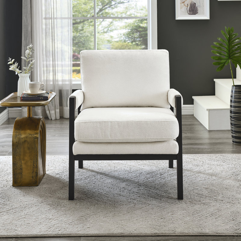 Fauteuil d'appoint rembourré en chenille de style Mid-Century, White