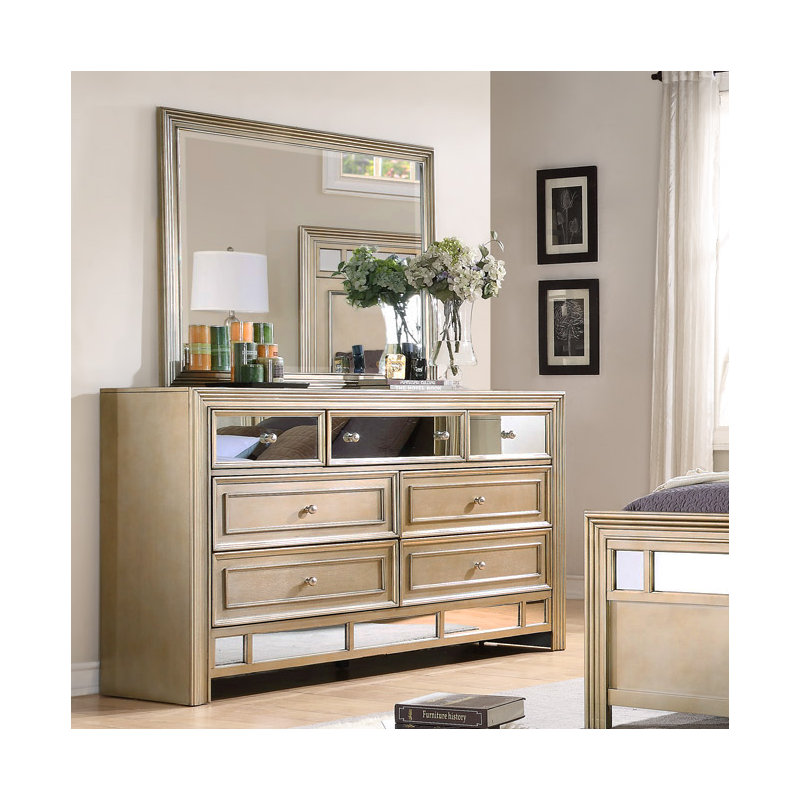 Commode 7 tiroirs avec miroir Champagne