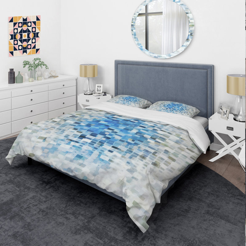 Blocked Abstract II - Ensemble de housse de couette Abstract - Microfibre de polyester, Bleu/gris