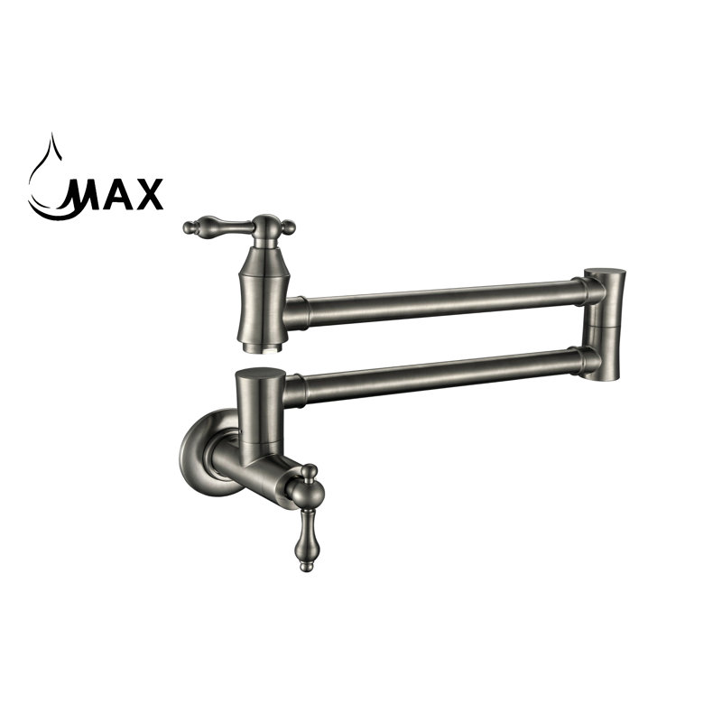 MAX Faucets-Pot Filler Faucet Double Handle Traditional Wall Mounted 27", Brushed Nickel