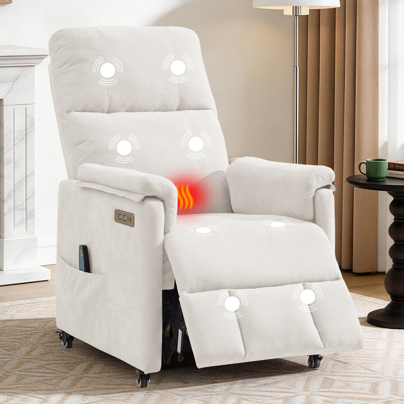 Recliner Chair, Electric Recliners with Heat and Massage, Small Recliner for Small Space, Recliner with USB Ports & Side Pockets