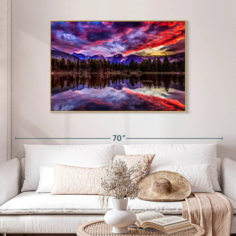 Réflexion des montagnes Rocheuses, Cadre flottant en bois naturel, 46 po x 31 po