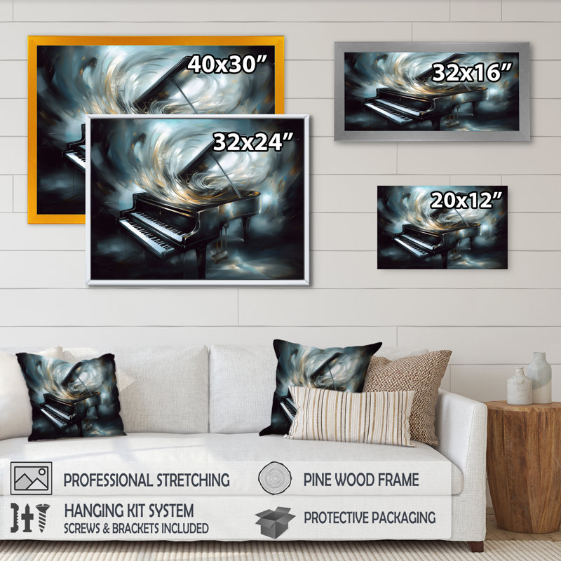 Piano abstrait I - musique, impressions sur toile, H 34 po x l 44 po x P 1,5 po, Toile tendue