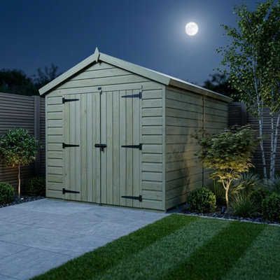 Total Sheds 8ft x 16ft Apex Garden Shed - Double Door - No Windows - Pressure Treated Timber - UK Manufactured