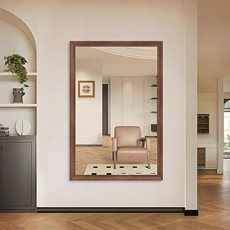 60"X40" Oversized Modern Rectangle Bathroom Mirror, Walnut
