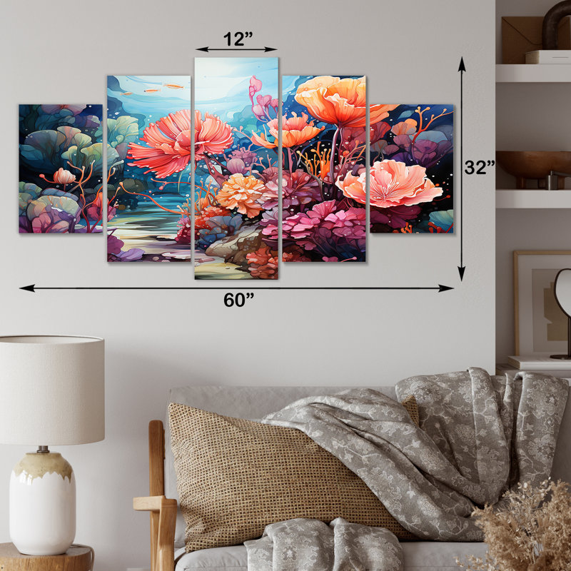 «Realistic Underwater Coral Garden I - Coral Multipanel», art mural