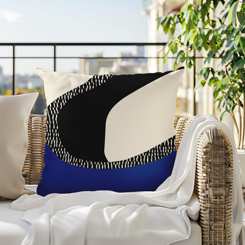 Coussin carré intérieur / extérieur pia, H 19 po x l 19 po, Bleu marine / noir / blanc cassé
