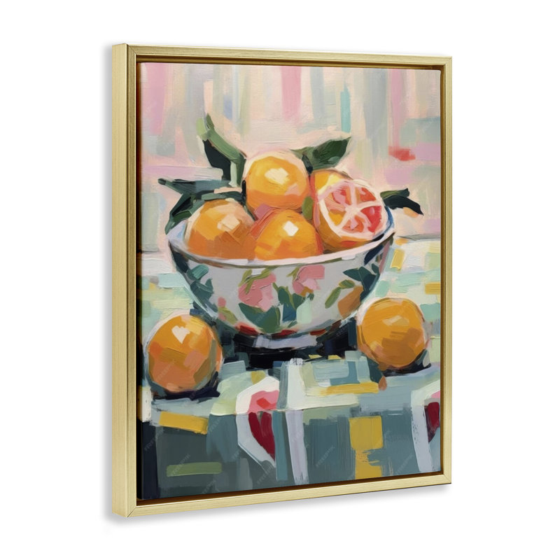  Art mural sur toile "Kitchen Bowl of Oranges" par LSR Design Studio, H 21 po x l 17 po, Cadre flottant métallique doré