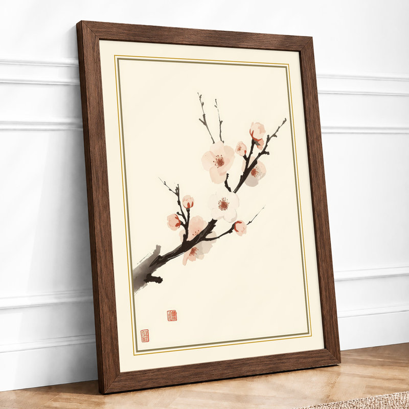 Spring Blossom Branch Japandi - Framed Print, A3 - 42.0 x 29.7 cm, Walnut