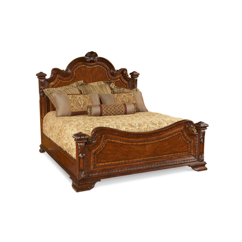 Traditional Brown Pine Wood Queen Poster Bed with Headboard