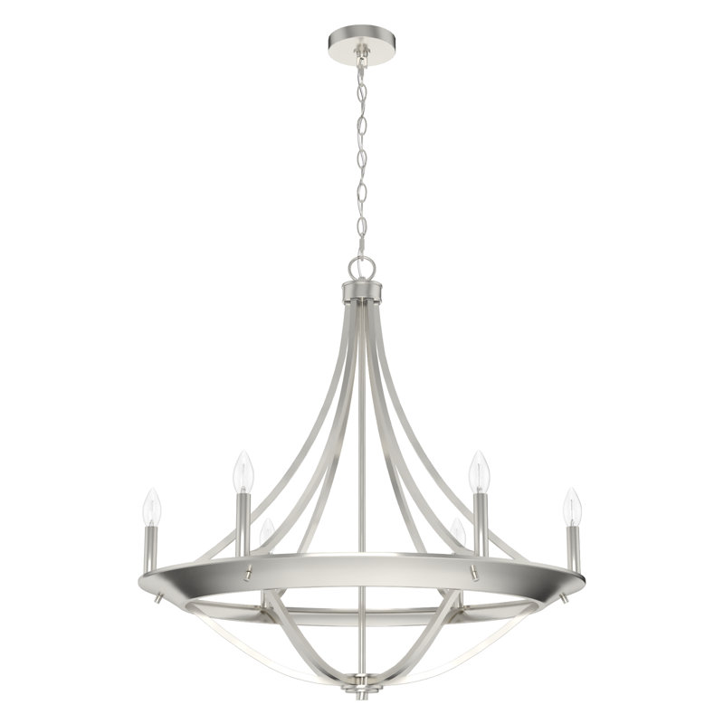 Perch Point 6 Light Candle Style Wagon Wheel Chandelier, Brushed Nickel