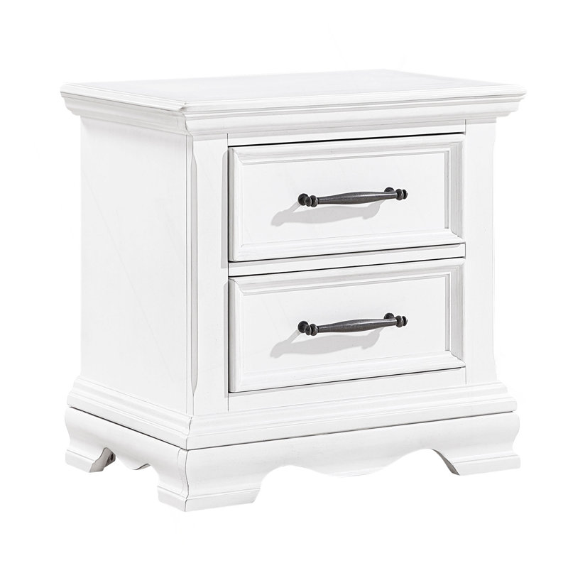 Charmante table de chevet à 2 tiroirs en bois durable avec poignées noires et table de chevet classique