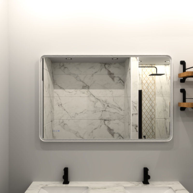 Miroir de salle de bain rectangulaire à DEL 48 x 36 - Brouillard, 3000 lumens et plus, cadre en fer blanc mat, affichage couleur naturelle avec plus de 90 cadres muraux Smooth Touch