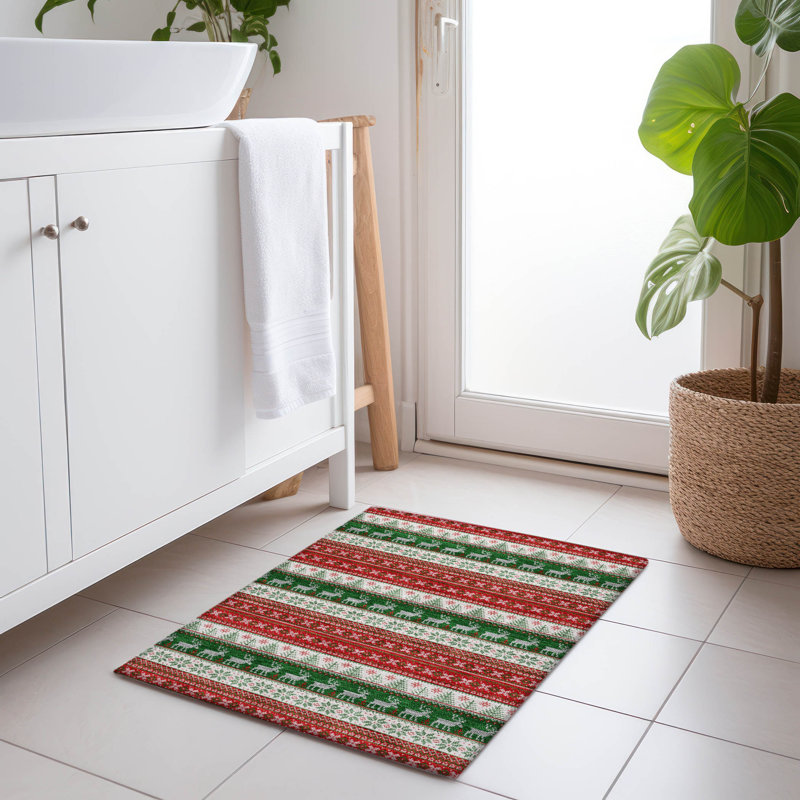 Machine Washable Indoor/Outdoor Christmas Reindeers Xhevrie Red Rug, Rectangle 1'8" x 2'6"