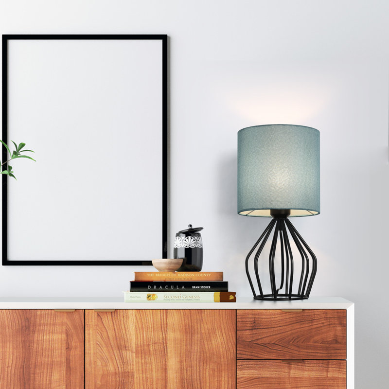 Ensemble de 2 lampes de chevet modernes avec cadre noir et base bleue, Bleu