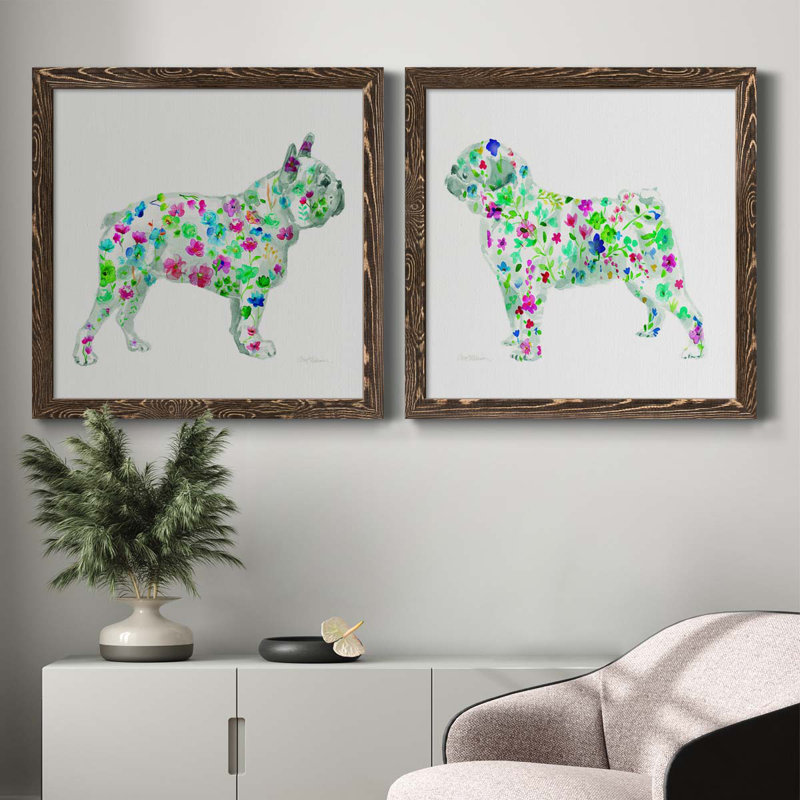 Tapisserie «French Bull», ensemble de 2 peintures sur toile encadrées, H 27,5 po x l 55 po x P 1,5 po, Cadre noyer