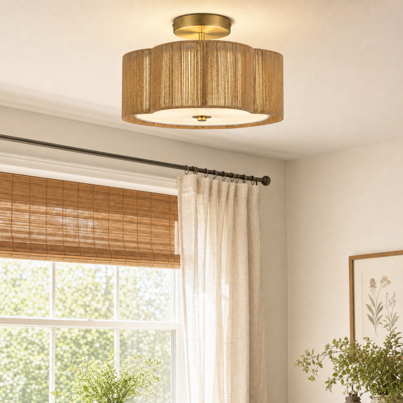 Plafonnier semi-encastré en tissu brossé 13 lumières 13 po, Laiton brossé