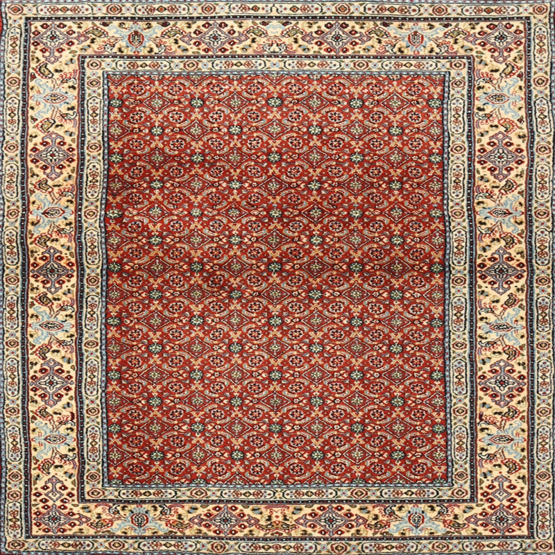 Tapis traditionnel rouge / brun, Carré 6 pi