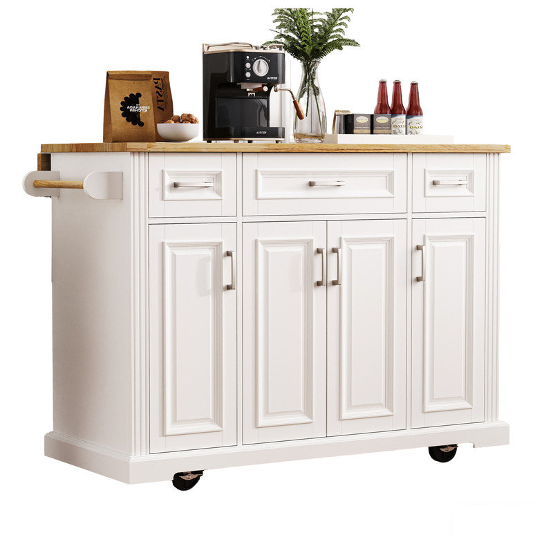 54" Kitchen Island Center with Drop Leaf, White